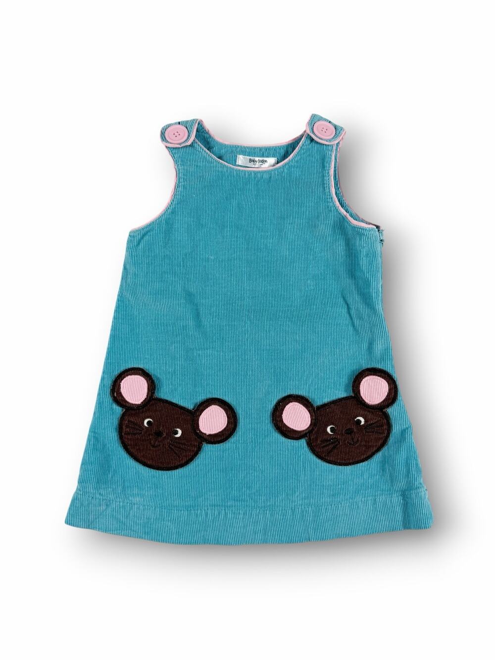 Mini Baby Boden Corduroy Mouse Appliqué Pinafore Dress 6–12 Months